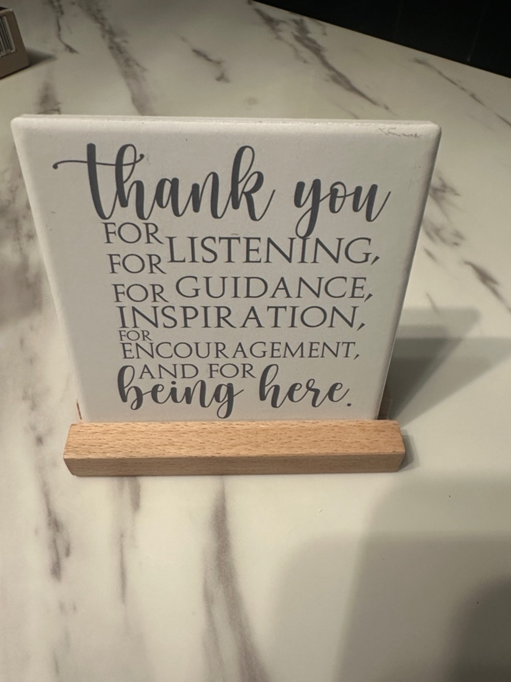 NEW!! 4x4 White 'Thank You' Decorative Tile with Wooden Stand